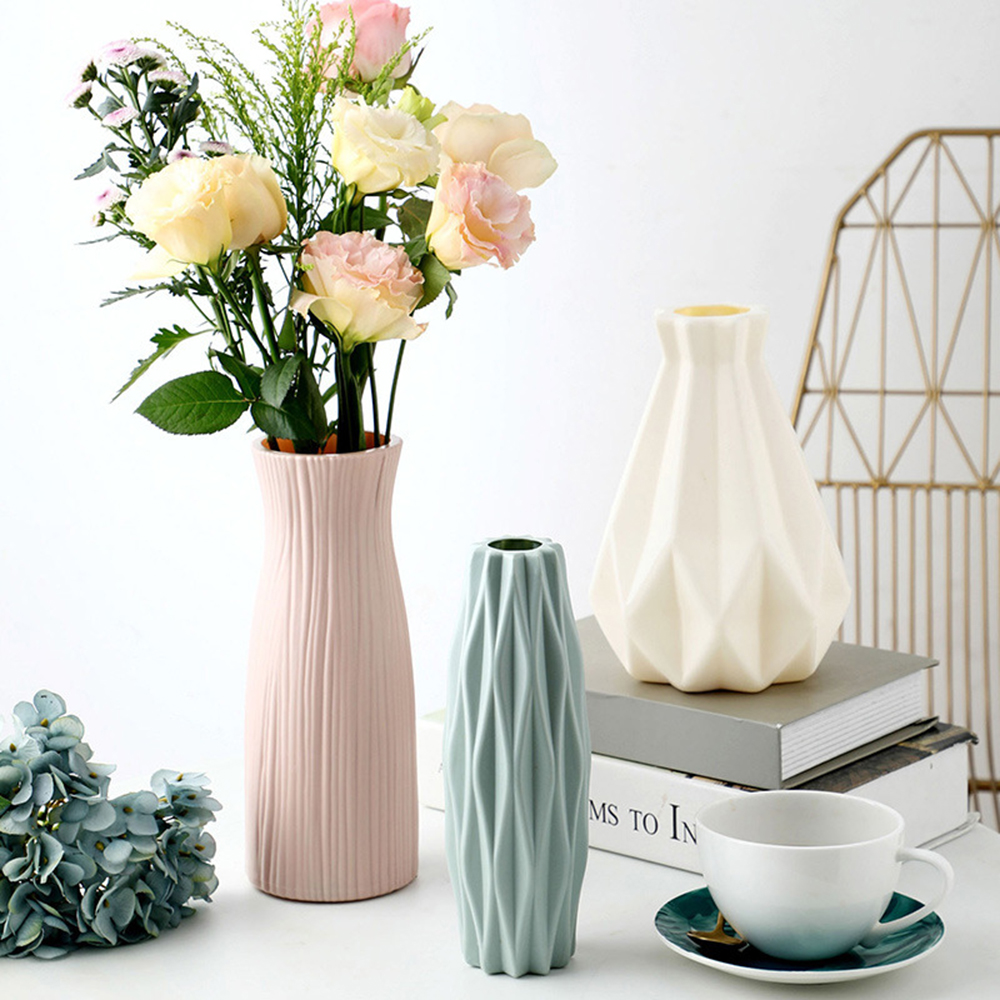 Plastic Flower Vase Shatterproof Vase Imitation Ceramic Flower Pot Origami Plastic Vase Nordic Modern Room Hallway Wedding Decor
