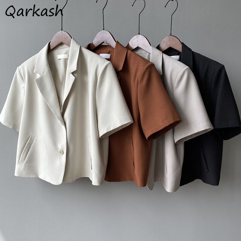 Blazers Women S-4XL Solid Office Lady Chic Summer  Single Breasted Casual  Crops Basic Ulzzang Notched Outwear New