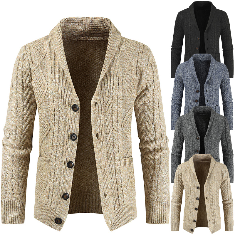Gilet Cardigan Men Warm Winter Men Sweater Shawl Neck Button Front Cable Knitted Sweater Coat Winter Jacket Men Jersey Hombre