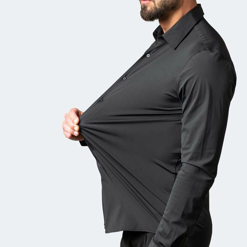 Micro Stretch Anti-wrinkle Shirt Business Men's Clothing Self-cultivation Casual T-shirts Spring and Summer T-shirt Clothes