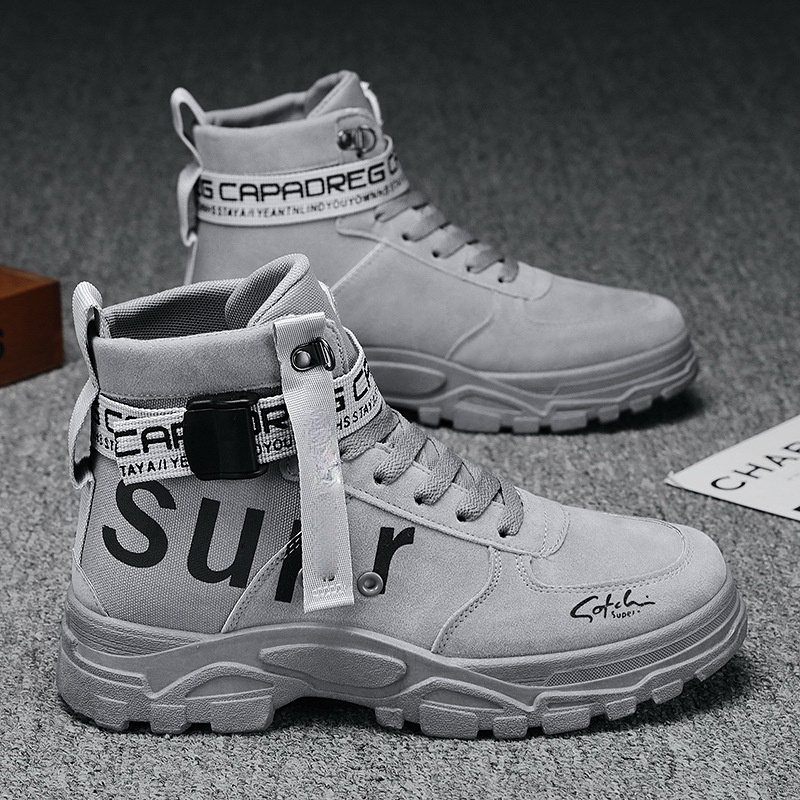 British Canvas Shoes Martin Boots Men Autumn Personality  Casual Boots High-top Tooling Winter Shoes Tide Boots 