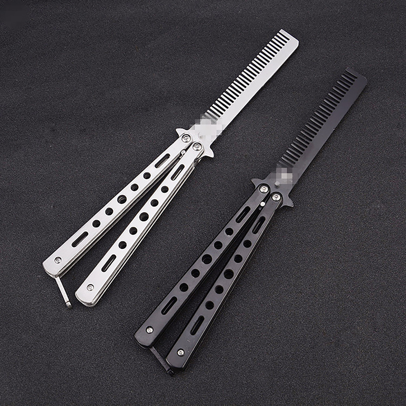 Foldable Comb Stainless Steel Practice Training Butterfly Knife Comb Beard Moustache Brushe Salon Hairdressing Styling Tool