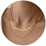 CHESKY 14K Gold/Silver Plated Snake Chain Necklace Herringbone Necklace Gold Choker Necklaces for Women Gifts Jewelry 1.5/3/5MM(W) 14"/16"(L)