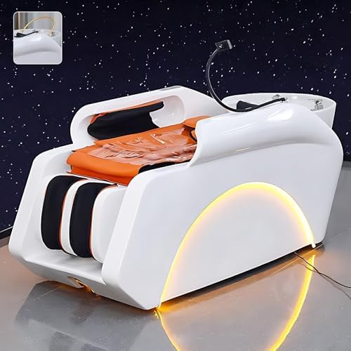 Massage Shampoo Bed and Electric Message Table with Automatic Lifting Design, Head Spa Equipment for Beauty Salon (Water Cycle,White)