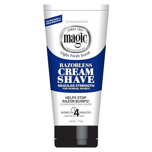 SoftSheen-Carson Magic Razorless Shaving Cream, Hair Removal Cream for Body Hair, Regular Strength Depilatory Cream, Works in 4 Minutes for Normal Hair, 6 Oz
