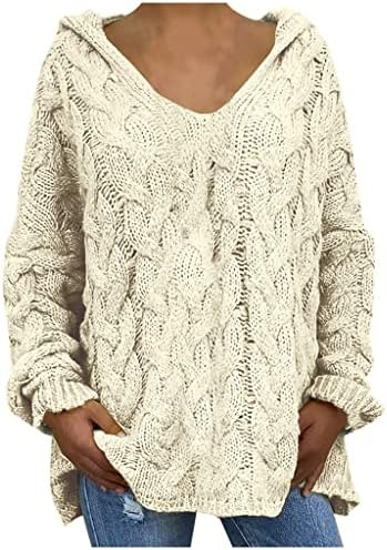Oversized Sweater for Women, Fashion Chunky Cable Knit Hooded Sweaters Casual V Neck Hoodies Long Sleeve Pullover Tops